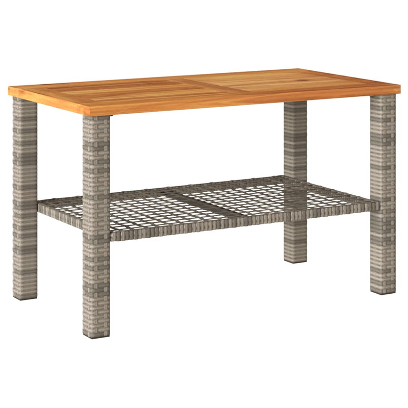 Tuintafel 70x38x42 cm poly rattan en acaciahout grijs