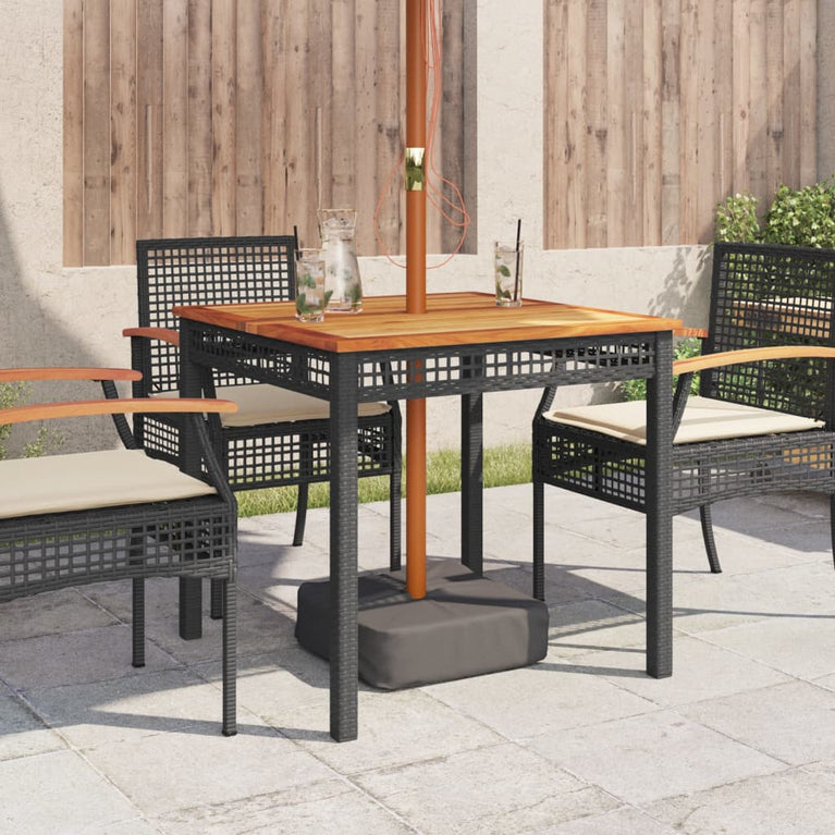 Tuintafel 80x80x75 cm poly rattan en acaciahout zwart