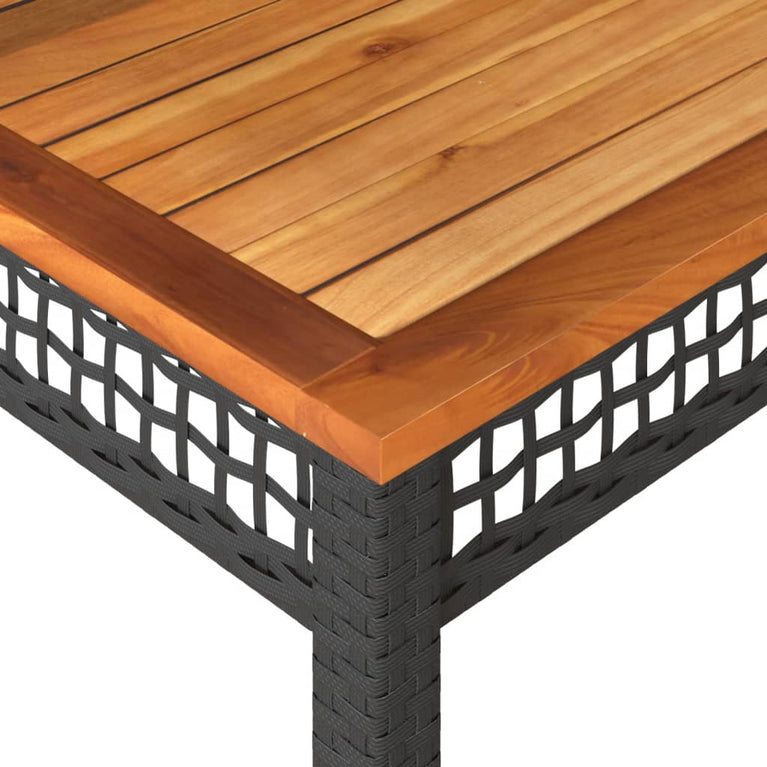 Tuintafel 80x80x75 cm poly rattan en acaciahout zwart