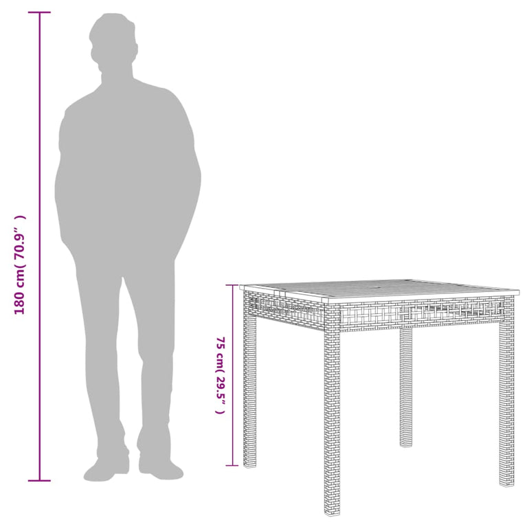 Tuintafel 80x80x75 cm poly rattan en acaciahout grijs