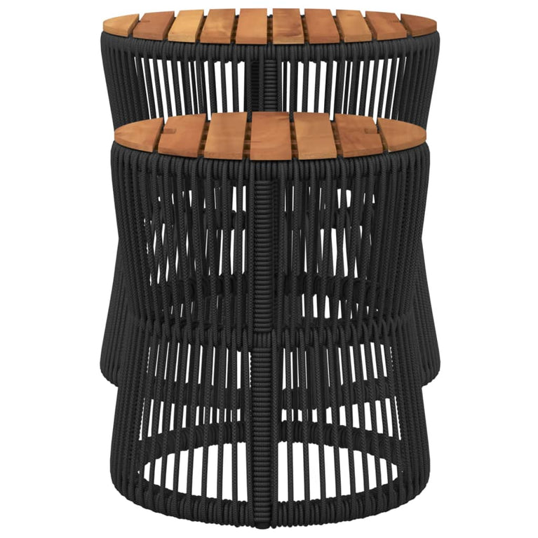 Tuinbijzettafels 2 st met houten blad poly rattan zwart