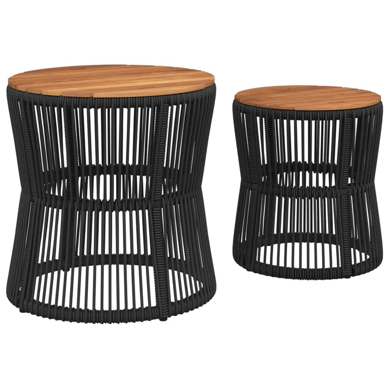 Tuinbijzettafels 2 st met houten blad poly rattan zwart