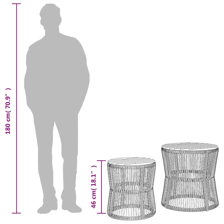 Tuinbijzettafels 2 st met houten blad poly rattan zwart