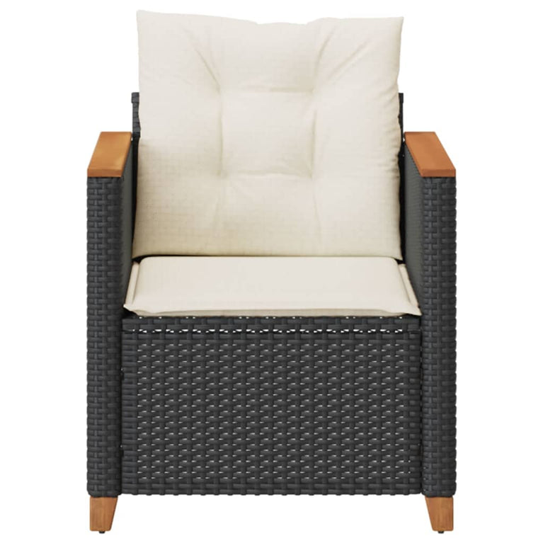 Tuinstoel met kussens poly rattan zwart