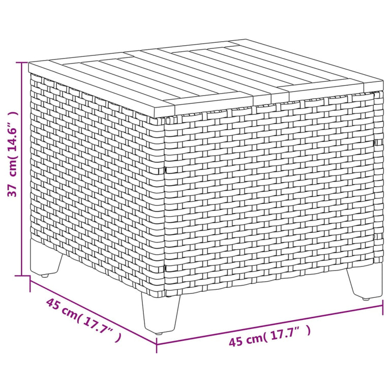 Tuintafel 45x45x37 cm poly rattan en acaciahout grijs