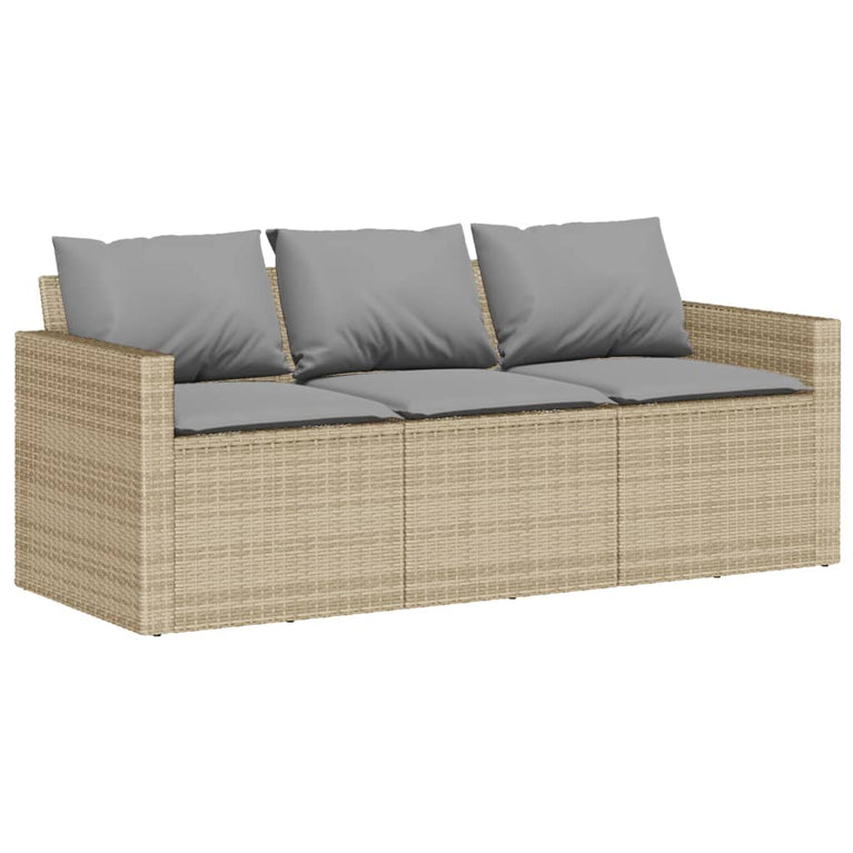 Tuinbank 3-zits met kussens poly rattan beige