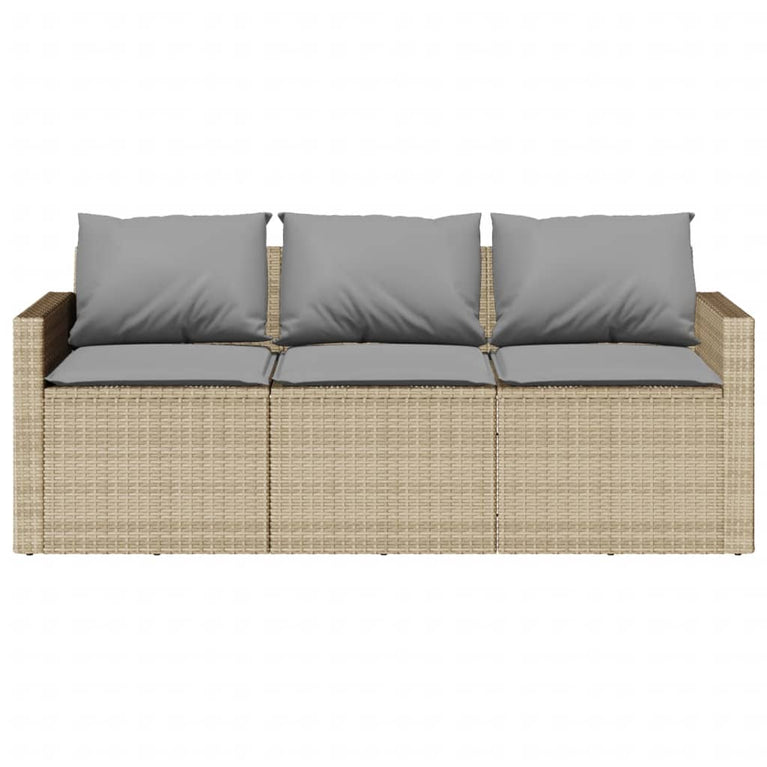 Tuinbank 3-zits met kussens poly rattan beige