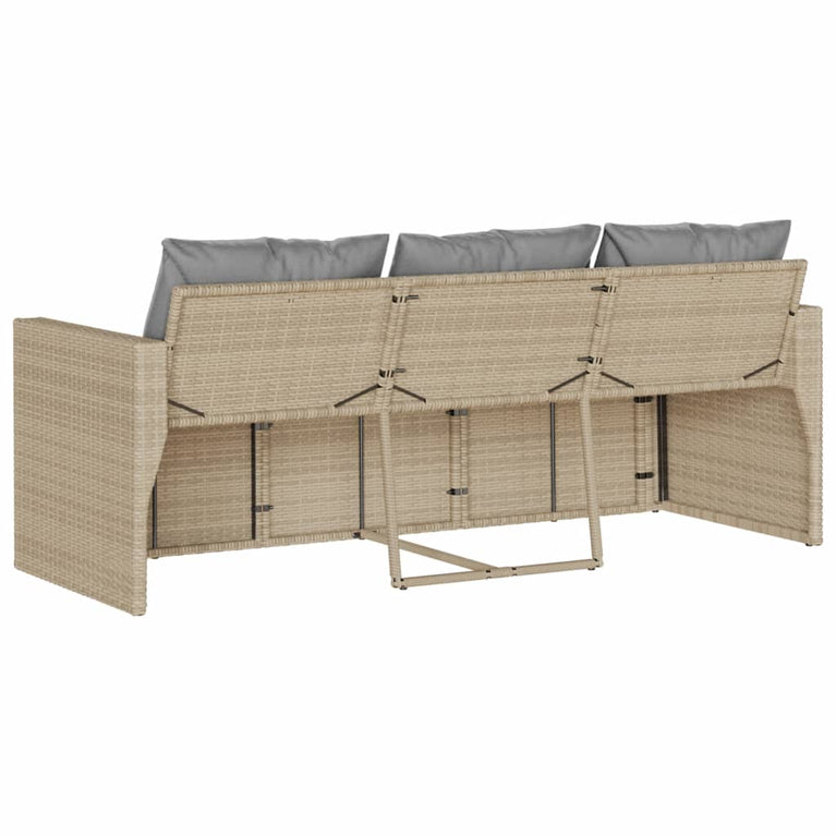 Tuinbank 3-zits met kussens poly rattan beige