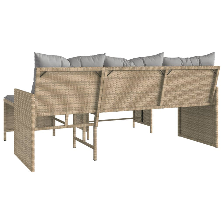 Tuinbank met tafel en kussens L-vormig poly rattan beige