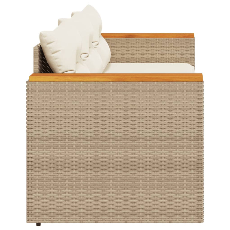 Tuinbank 3-zits met kussens poly rattan beige