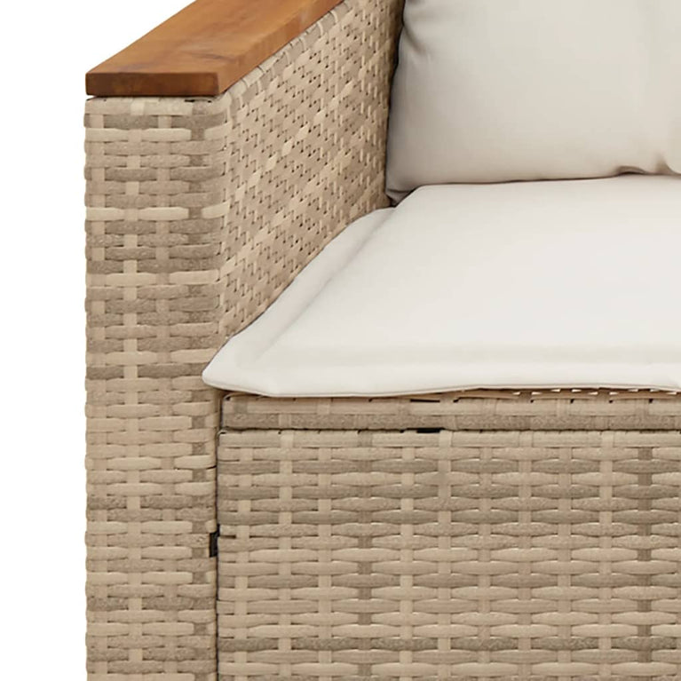 Tuinbank 3-zits met kussens poly rattan beige