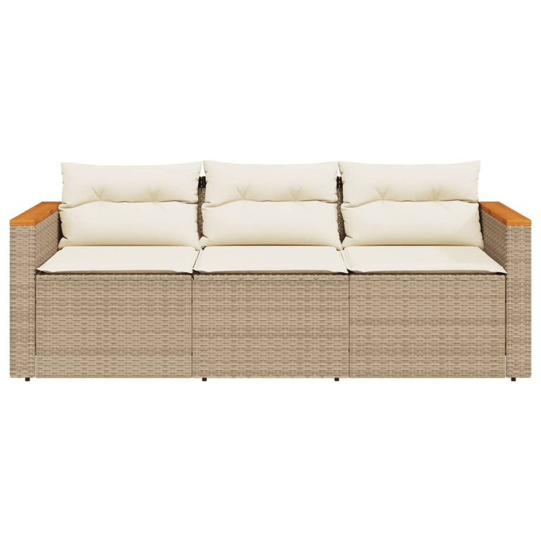 Tuinbank 3-zits met kussens poly rattan beige