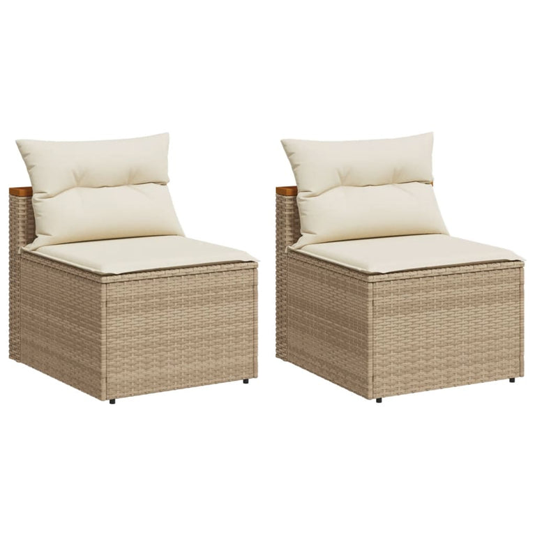 Tuinbanken 2 st zonder armleuning met kussens poly rattan beige