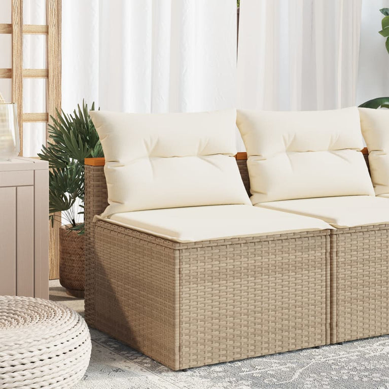 Tuinbanken 2 st zonder armleuning met kussens poly rattan beige