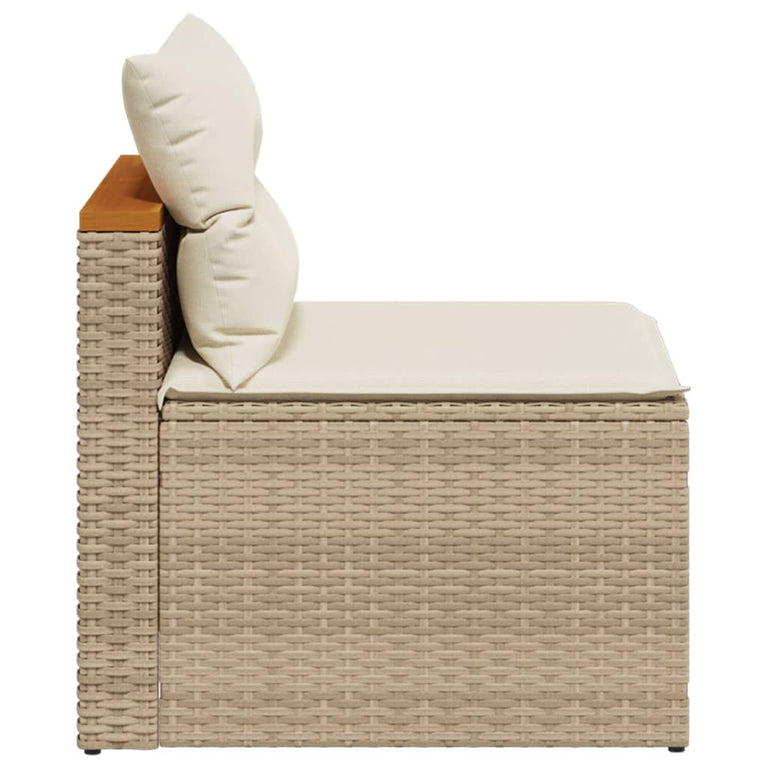 Tuinbanken 2 st zonder armleuning met kussens poly rattan beige