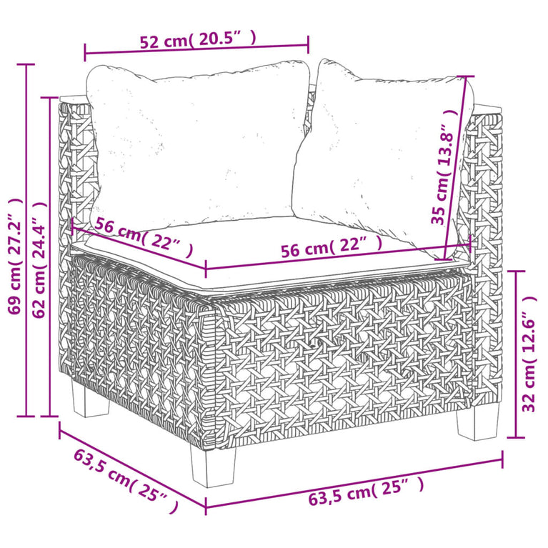 Tuinhoekbank met kussens poly rattan zwart