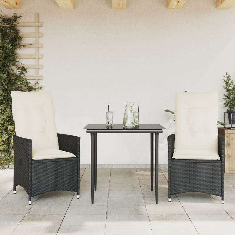 Tuinstoelen 2 st verstelbaar met kussens poly rattan zwart