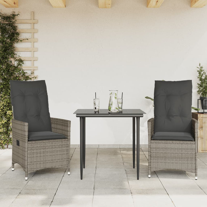Tuinstoelen 2 st verstelbaar met kussens poly rattan grijs