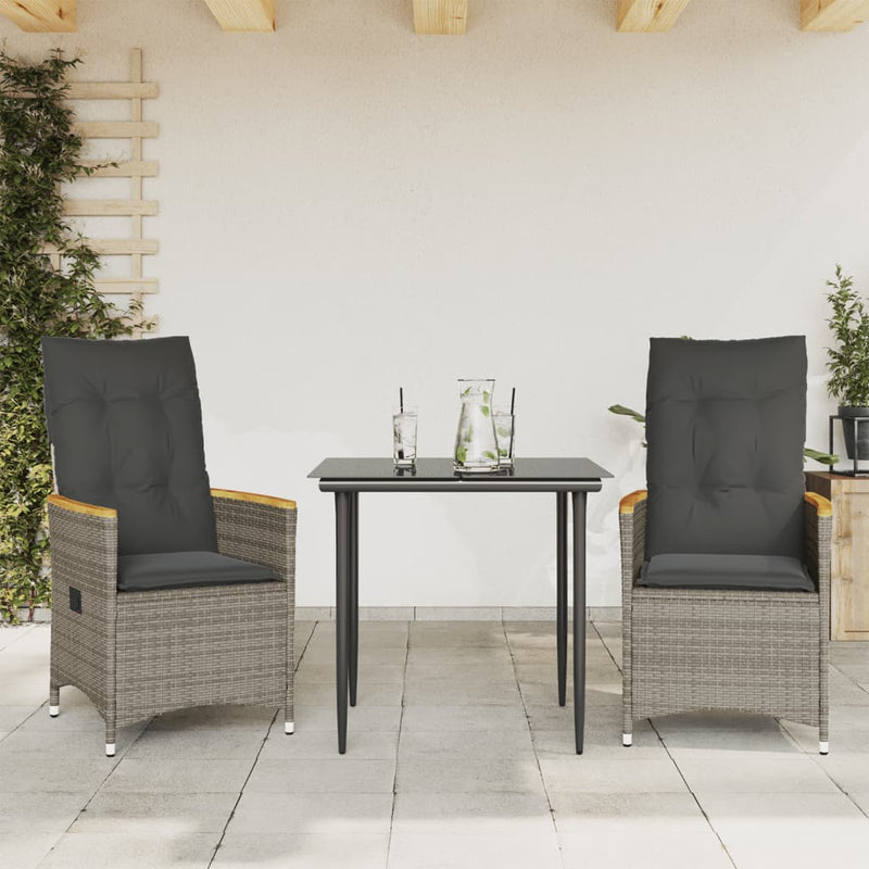 Tuinstoelen 2 st verstelbaar met kussens poly rattan grijs
