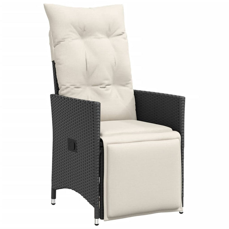 Tuinstoelen 2 st verstelbaar met kussens poly rattan zwart