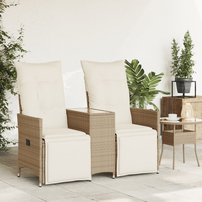 Tuinbank 2-zits verstelbaar met tafel poly rattan beige