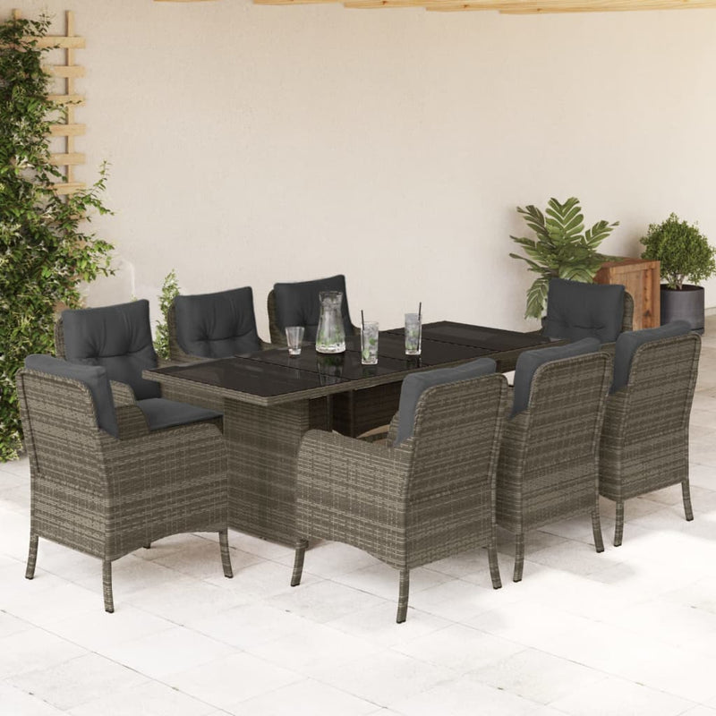 9-delige Tuinset met kussens poly rattan grijs