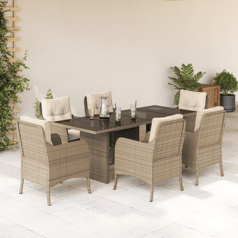 7-delige Tuinset met kussens poly rattan beige
