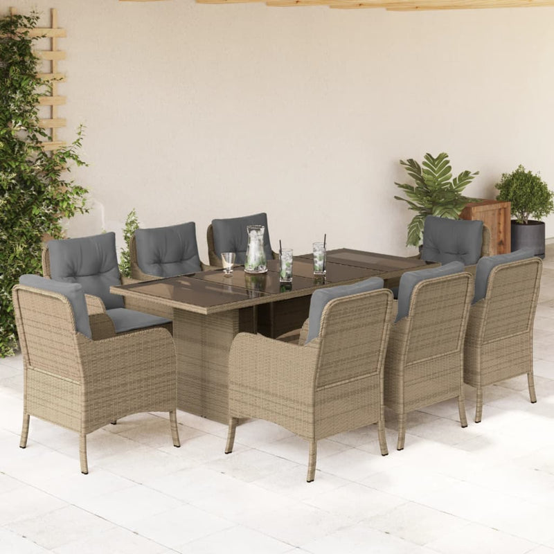 9-delige Tuinset met kussens poly rattan beige