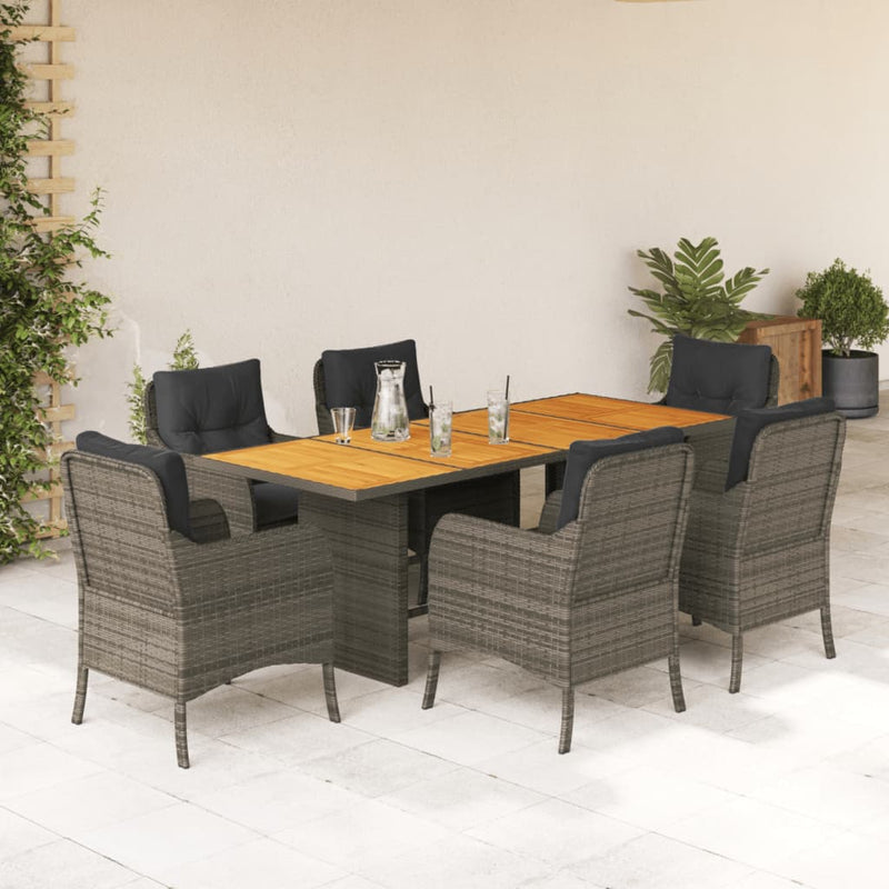 7-delige Tuinset met kussens poly rattan grijs