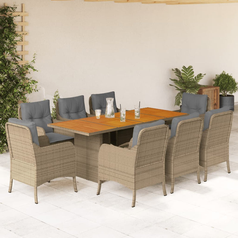 9-delige Tuinset met kussens poly rattan beige