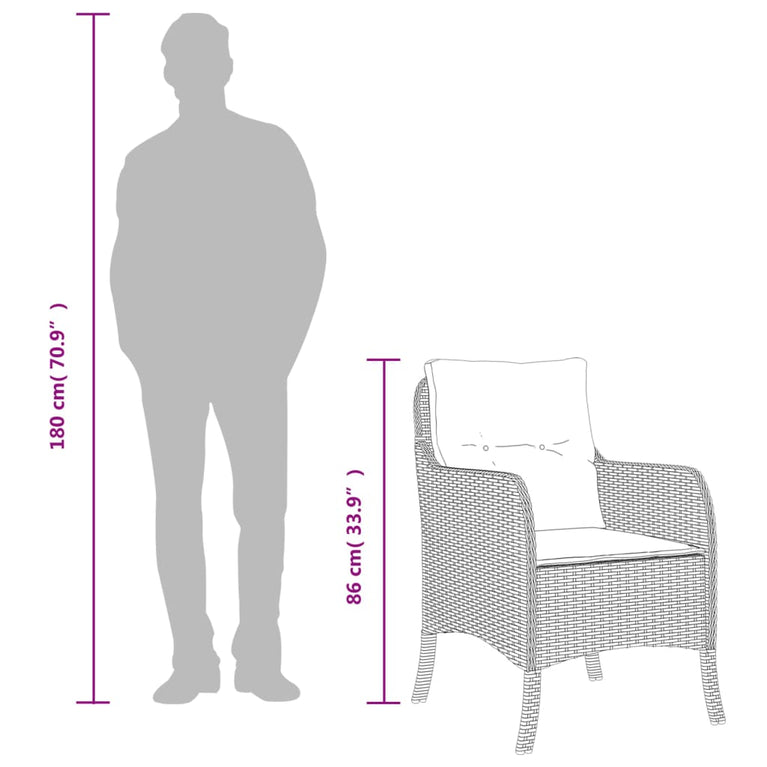 7-delige Tuinset met kussens poly rattan grijs