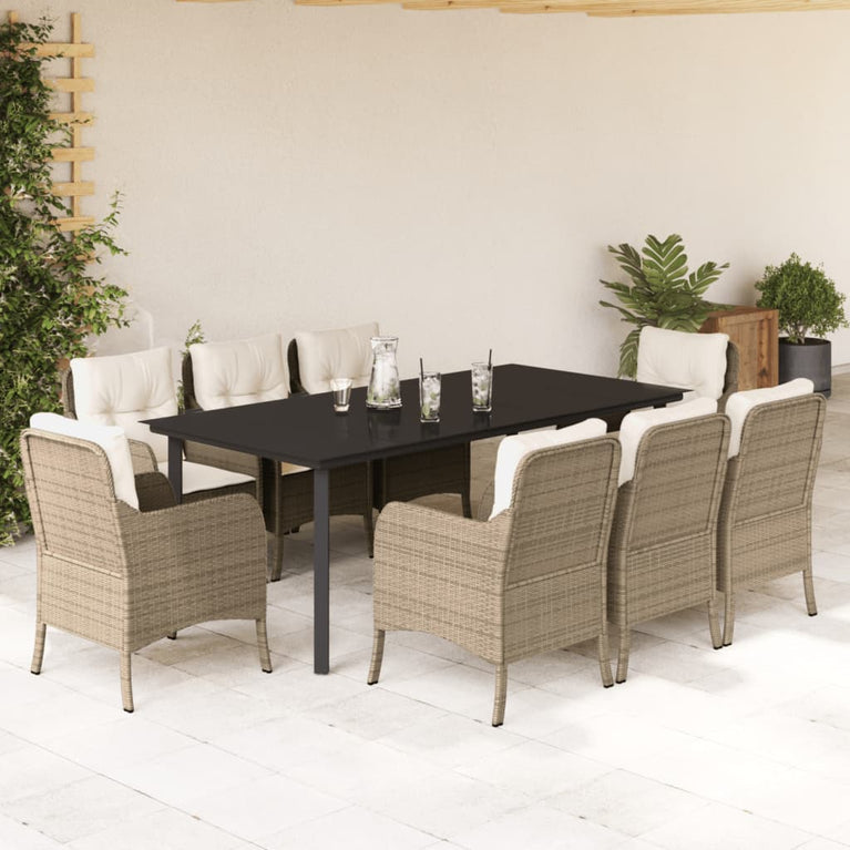 9-delige Tuinset met kussens poly rattan beige