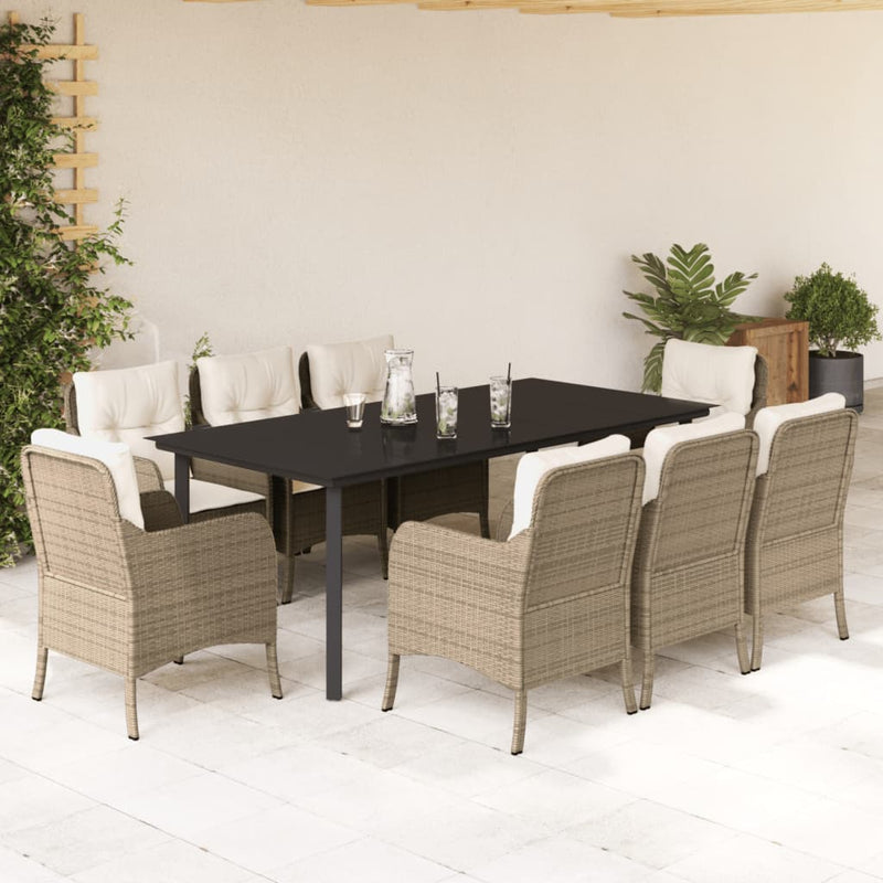 9-delige Tuinset met kussens poly rattan beige