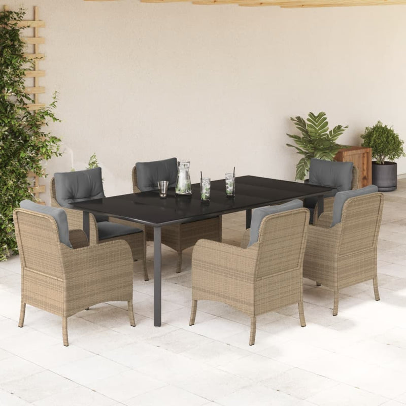 7-delige Tuinset met kussens poly rattan beige