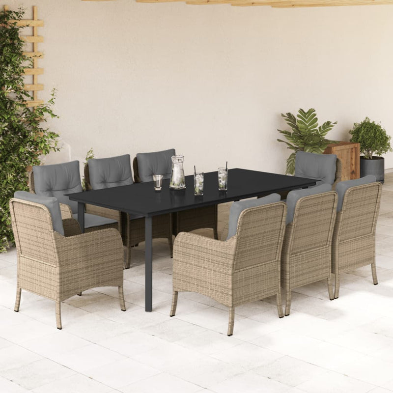 9-delige Tuinset met kussens poly rattan beige