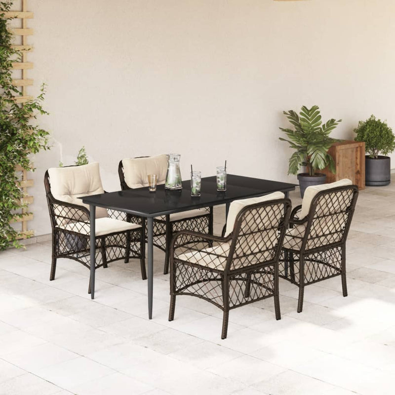 5-delige Tuinset met kussens poly rattan bruin
