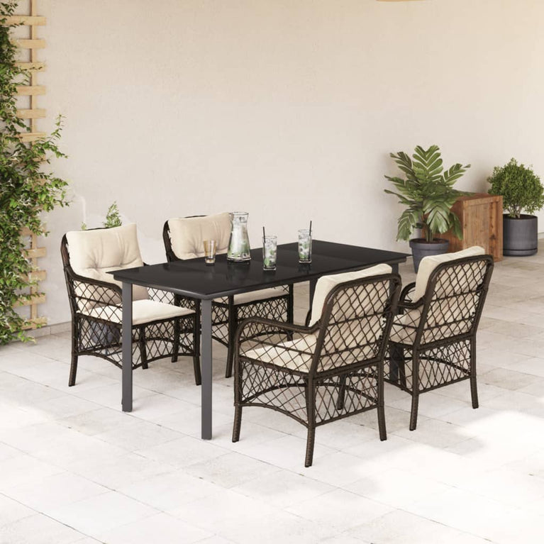 5-delige Tuinset met kussens poly rattan bruin