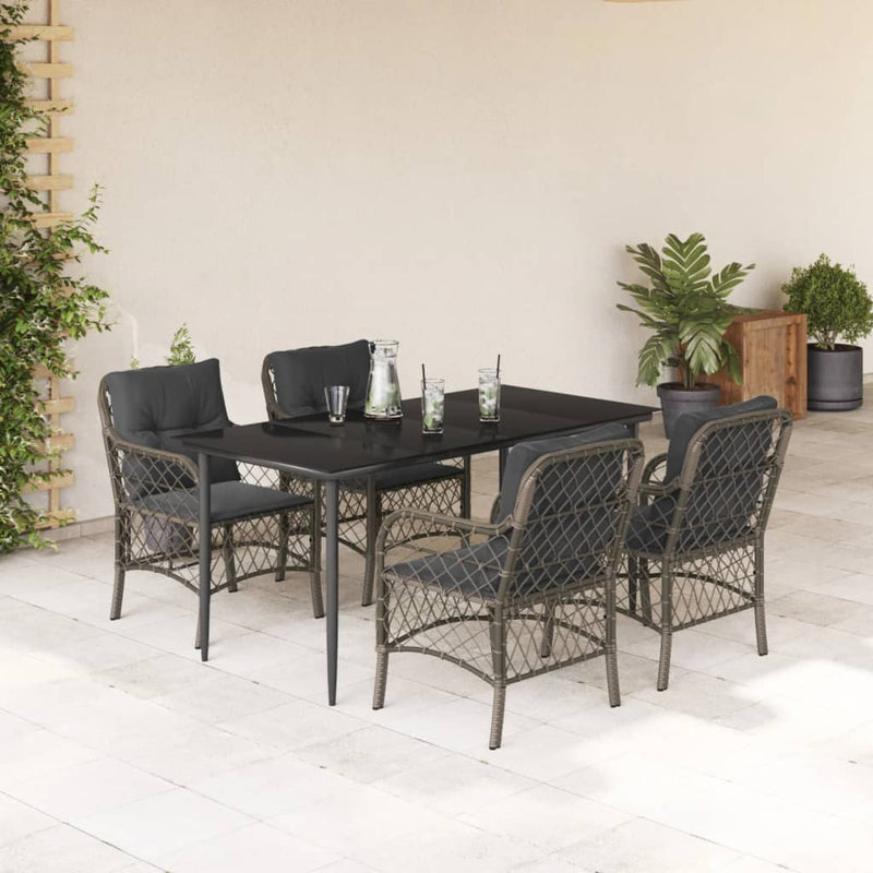 5-delige Tuinset met kussens poly rattan grijs