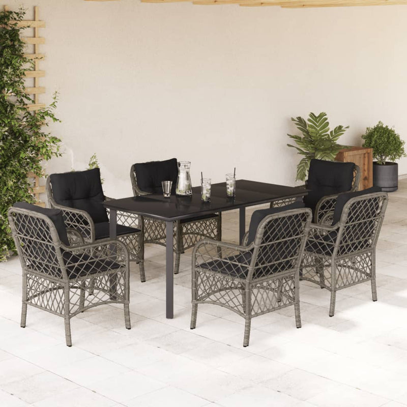 7-delige Tuinset met kussens poly rattan grijs