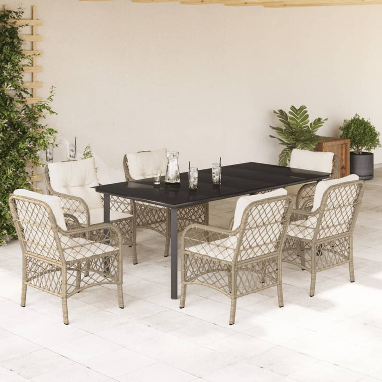 7-delige Tuinset met kussens poly rattan beige