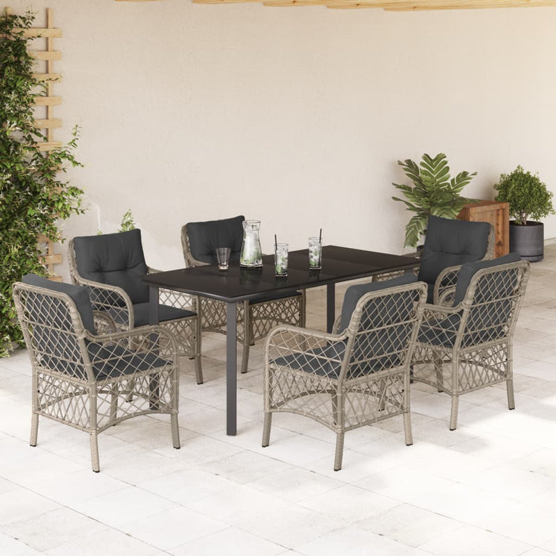 7-delige Tuinset met kussens poly rattan grijs