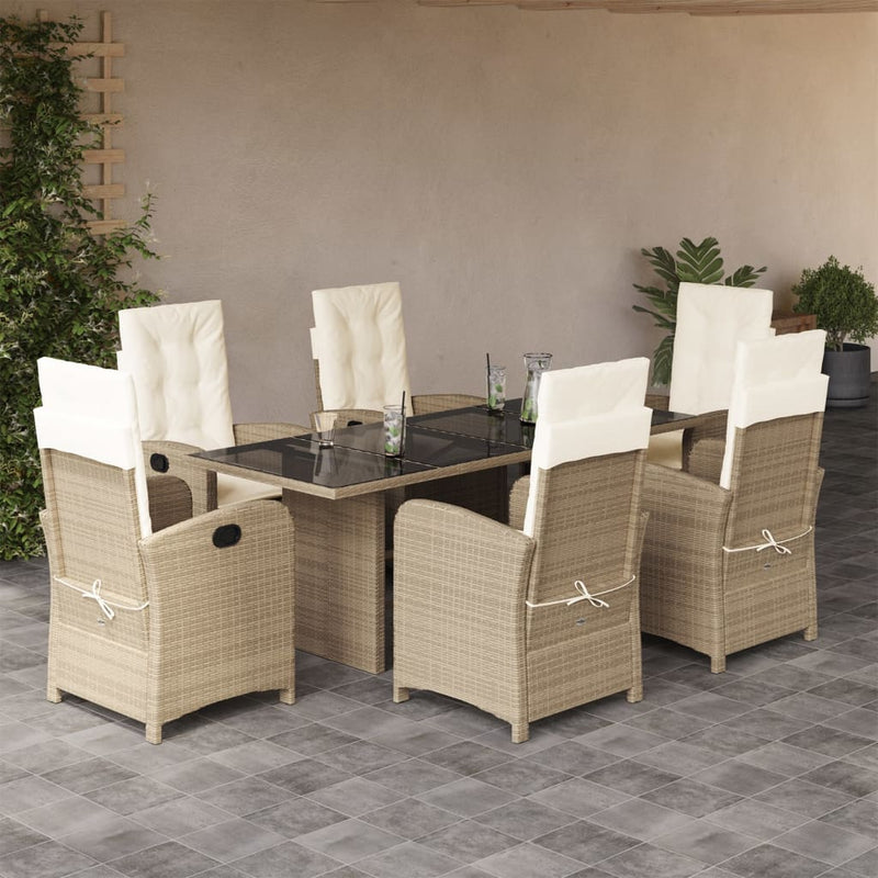 7-delige Tuinset met kussens poly rattan beige