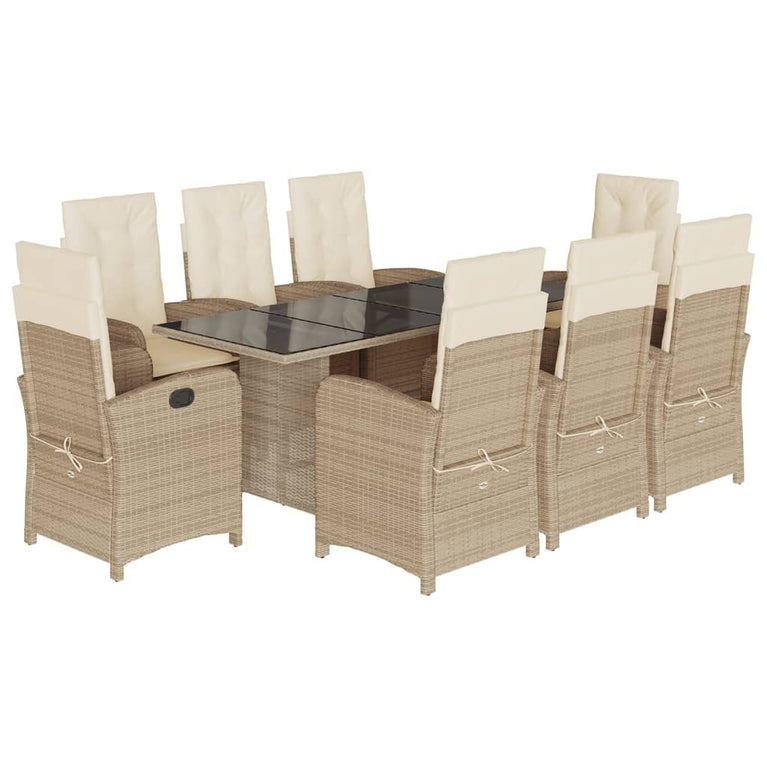 9-delige Tuinset met kussens poly rattan beige