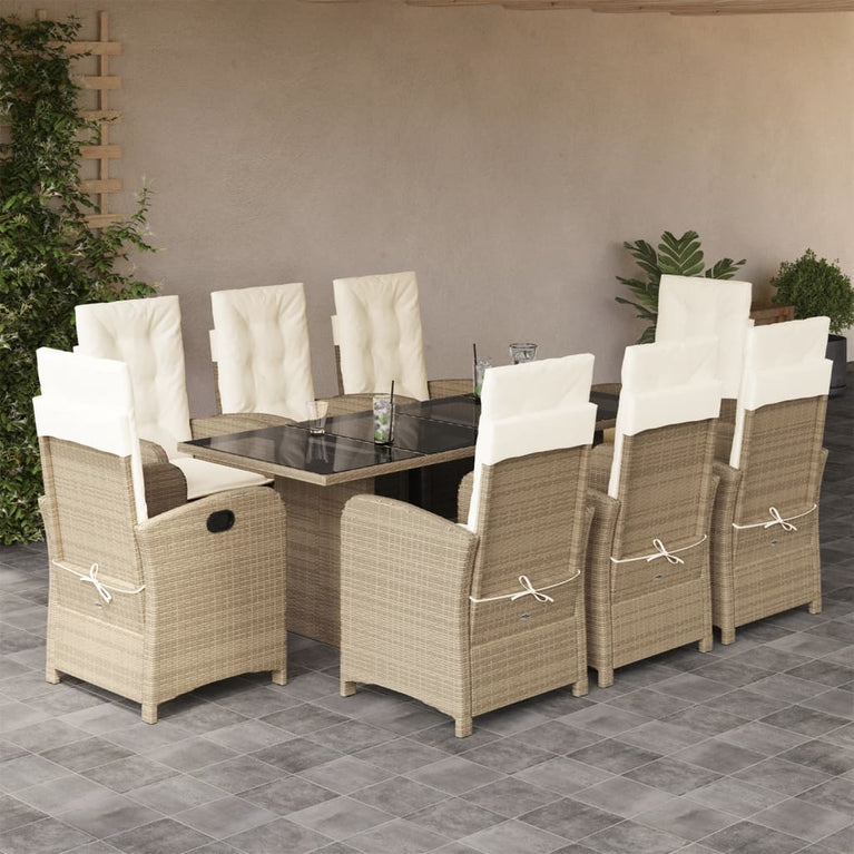 9-delige Tuinset met kussens poly rattan beige