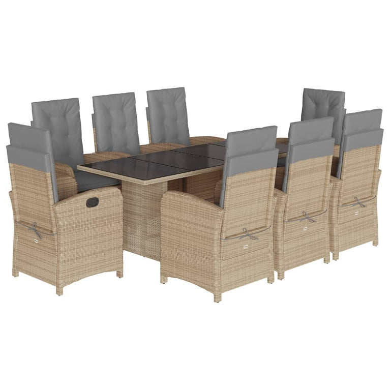 9-delige Tuinset met kussens poly rattan gemengd beige