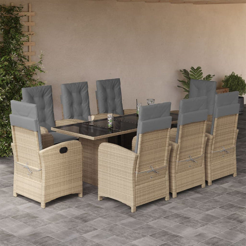 9-delige Tuinset met kussens poly rattan gemengd beige