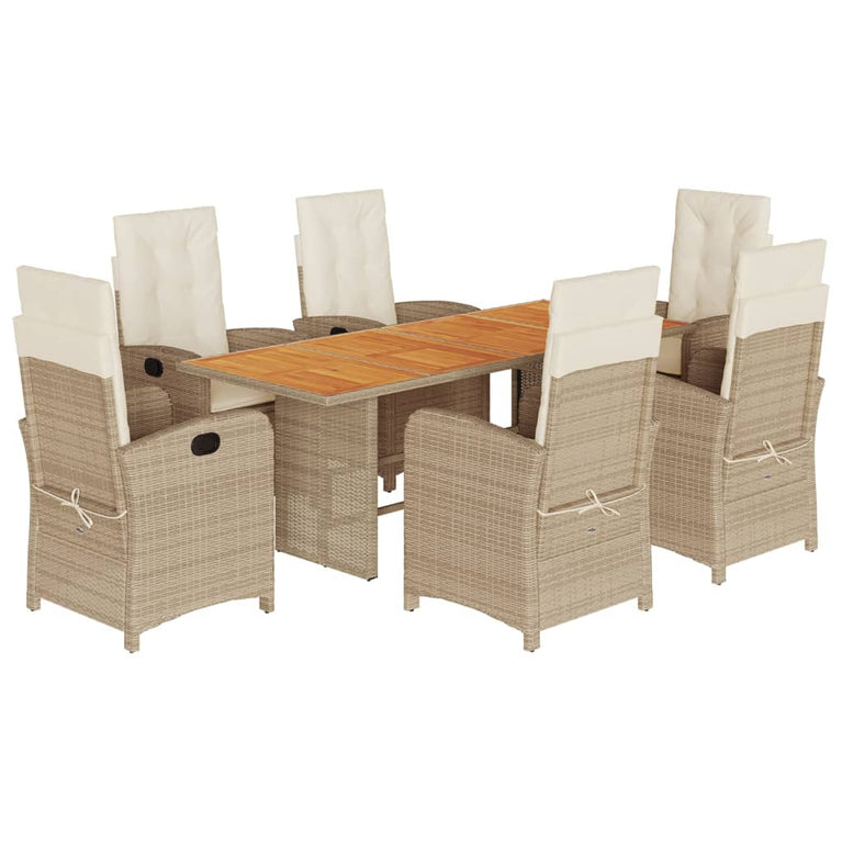 7-delige Tuinset met kussens poly rattan gemengd beige
