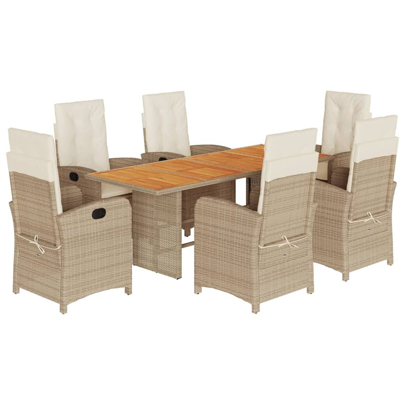 7-delige Tuinset met kussens poly rattan gemengd beige