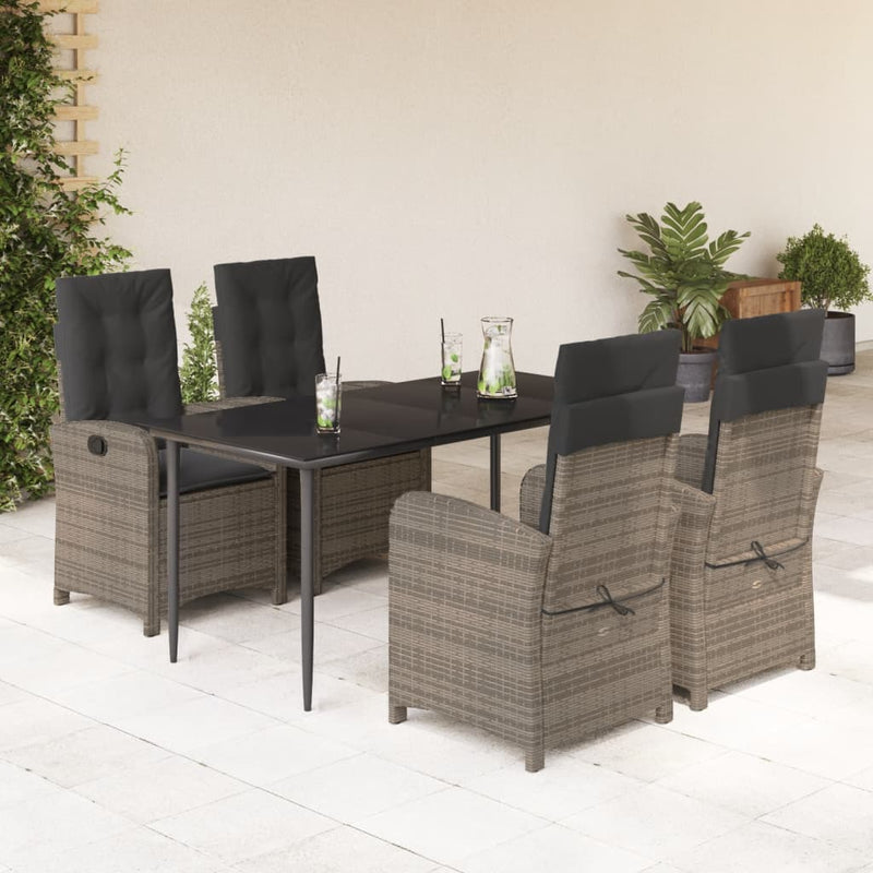 5-delige Tuinset met kussens poly rattan grijs