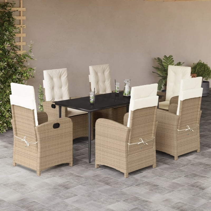 7-delige Tuinset met kussens poly rattan beige